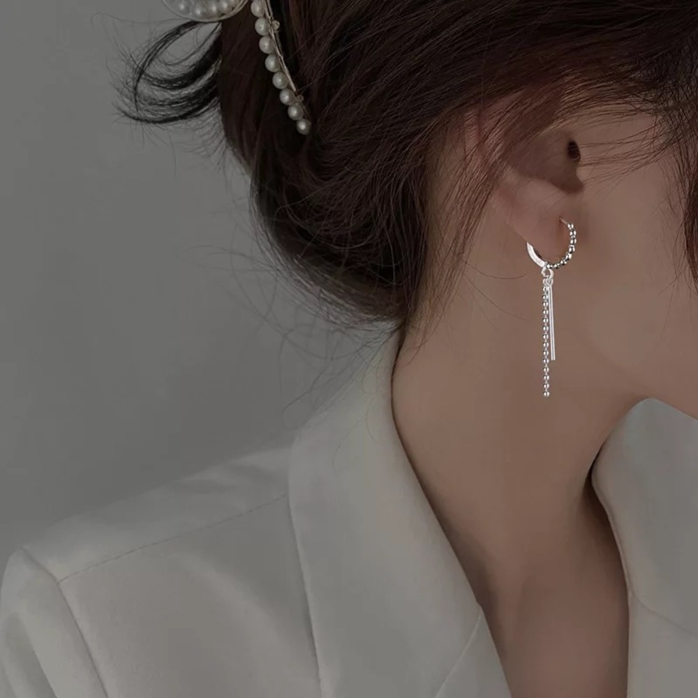 New Sterling Silver 925 Beaded Bar Hoops earring set